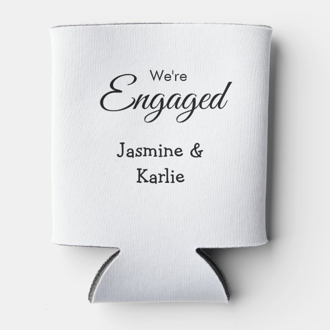 We are engaged couple name romantic stylish simple can cooler (Front)