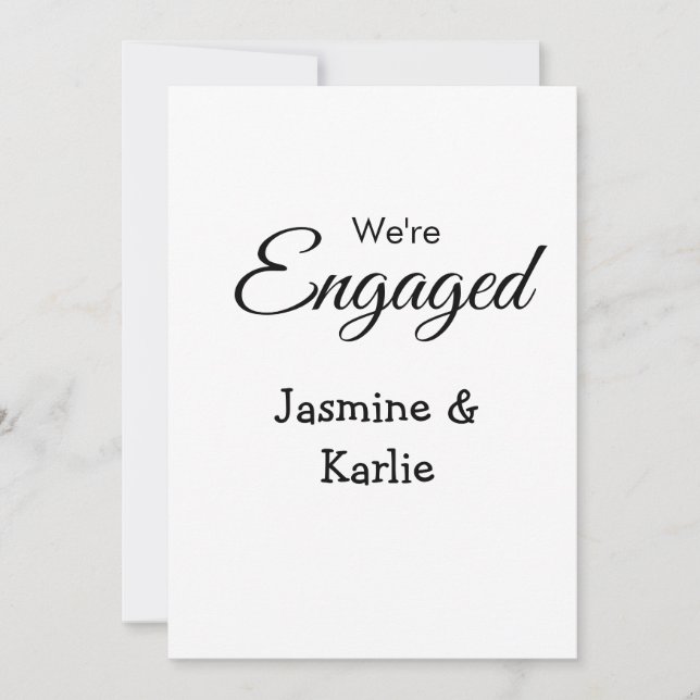 We are engaged couple name romantic stylish simple invitation (Front)