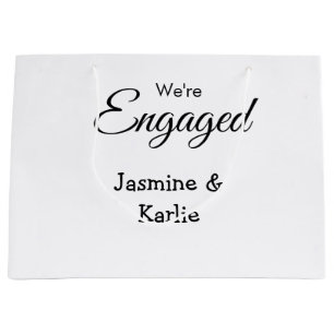 We are engaged couple name romantic stylish simple large gift bag