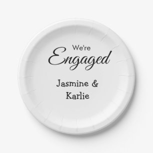 We are engaged couple name romantic stylish simple paper plate