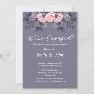 we are engaged pink floral with photo invitation