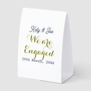 We are Engaged purple gold name date elegant simpl