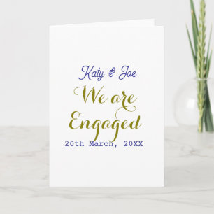 We are Engaged purple gold name date elegant simpl Card