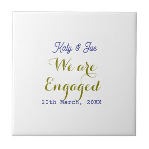 We are Engaged purple gold name date elegant simpl Ceramic Tile
