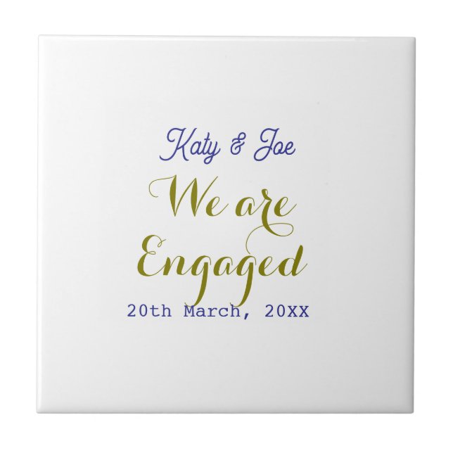 We are Engaged purple gold name date elegant simpl Ceramic Tile (Front)