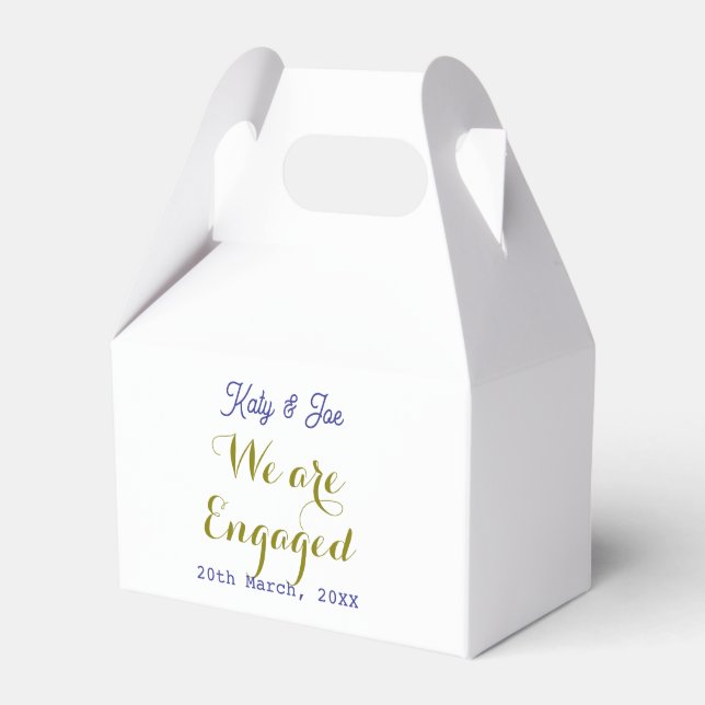 We are Engaged purple gold name date elegant simpl Favour Box (Front Side)