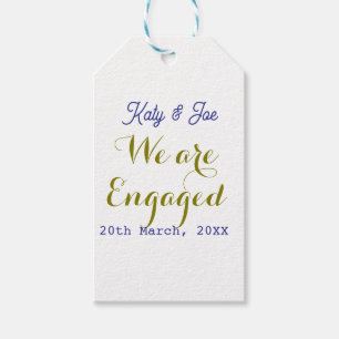 We are Engaged purple gold name date elegant simpl Gift Tags
