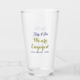 We are Engaged purple gold name date elegant simpl Glass