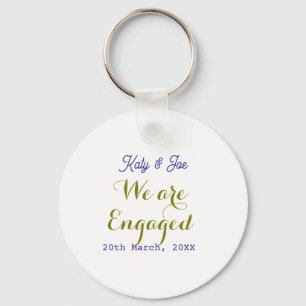 We are Engaged purple gold name date elegant simpl Key Ring