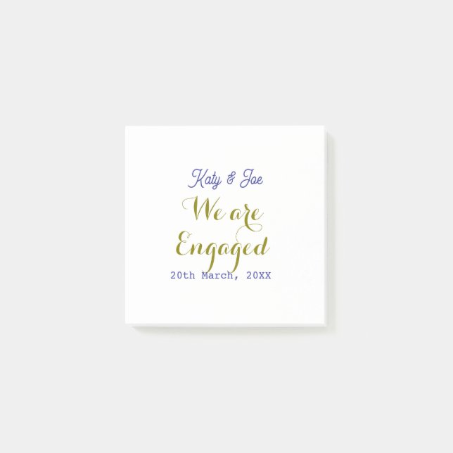 We are Engaged purple gold name date elegant simpl Post-it Notes (Front)