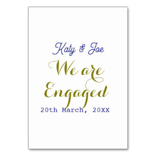 We are Engaged purple gold name date elegant simpl Table Number