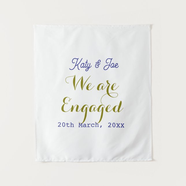 We are Engaged purple gold name date elegant simpl Tapestry (Front)