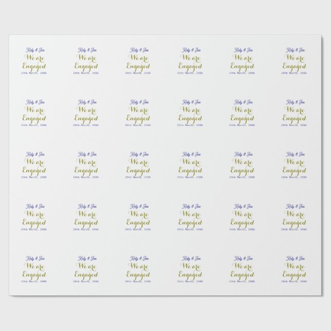 We are Engaged purple gold name date elegant simpl Wrapping Paper (Flat)