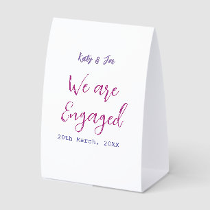 We are Engaged purple pink name date elegant simpl