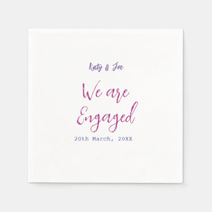 We are Engaged purple pink name date elegant simpl Napkin