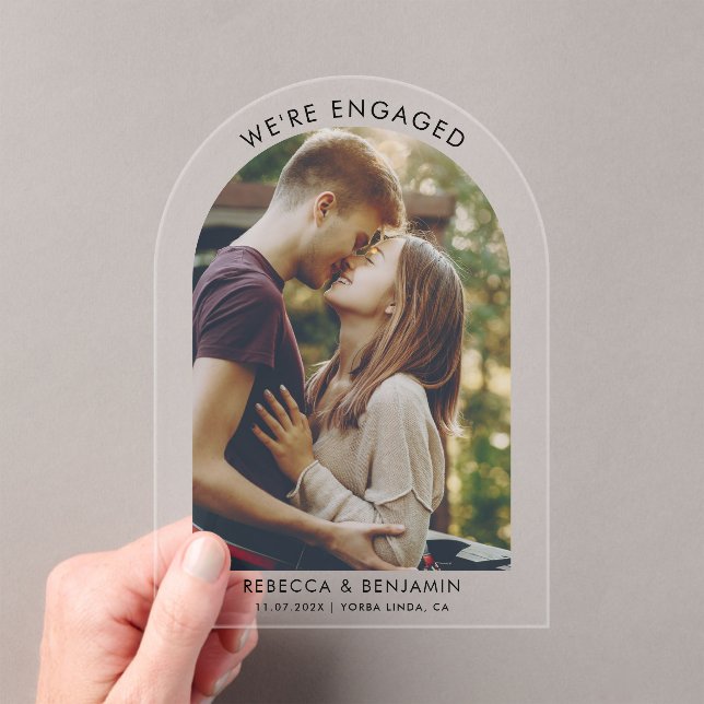 We Are Engaged Save the Date Photo Acrylic Invitations (Insitu (Handheld))
