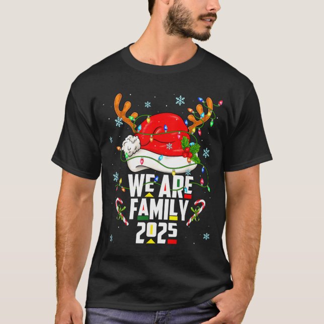We Are Family 2025 Black Christmas Tree Santa Pjs  T-Shirt (Front)