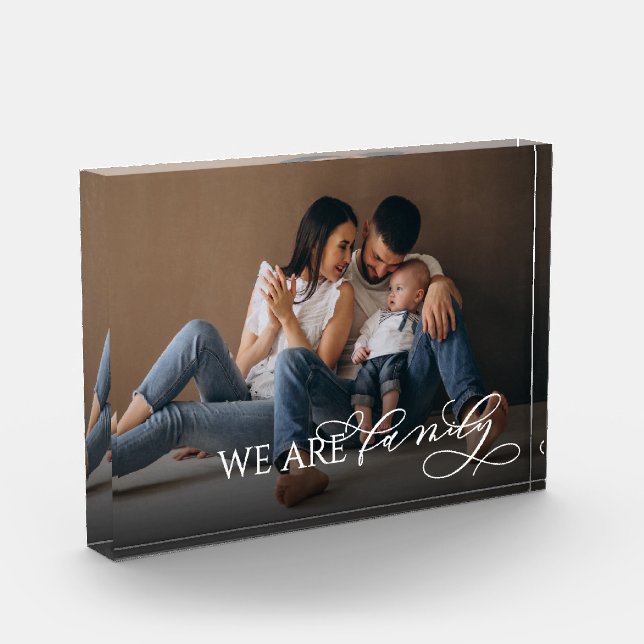 We Are Family Elegant Handwritten Script Photo Block (Left)