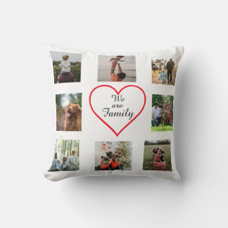 We Are Family Heart 8 Photo Collage Pillow