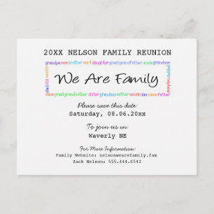 We Are Family Reunion or Party Save the Date Announcement Postcard