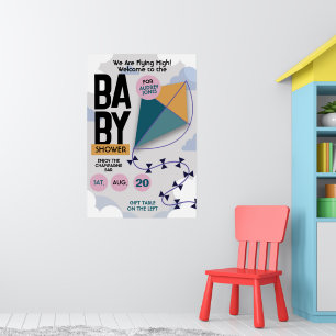 We Are Flying High Cute Kite Baby Shower Poster