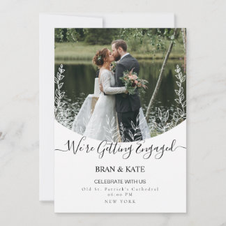 We Are Getting Engaged Minimalist Floral Photo  Invitation