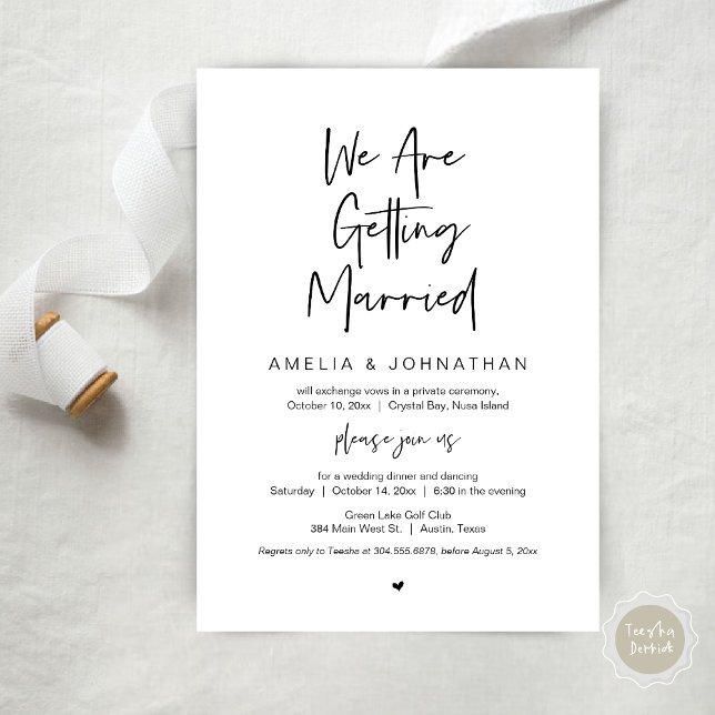 We are getting married, Elopement Dinner Dancing I Invitation (We are getting married, Elopement Dinner Dancing Lunch Brunch Invitation Card, PDF, Black White)
