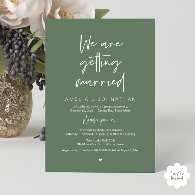 We are getting married, Elopement Dinner Dancing Invitation (We are getting married, Elopement Dinner Dancing Invitation Card PDF Sage Green Greenery)