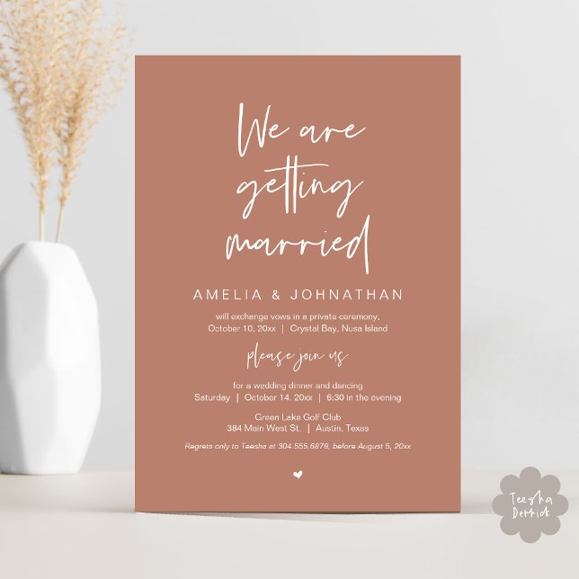 We are getting married, Elopement Dinner Dancing Invitation (We are getting married, Elopement Dinner Dancing Invitation Card PDF Terracotta Brown Earthy)