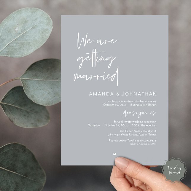 We are getting married, Modern Wedding Celebration Invitation (Modern Minimal Reception, We are getting married Invitation Card in Chill Grey)