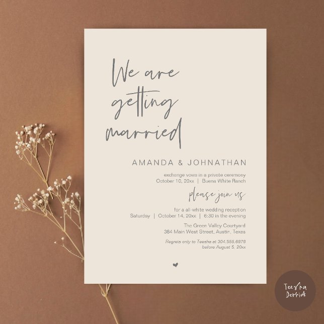 We are getting married, Modern Wedding Celebration Invitation (Modern Minimal Reception, We are getting married Invitation Card in Cream and Grey)