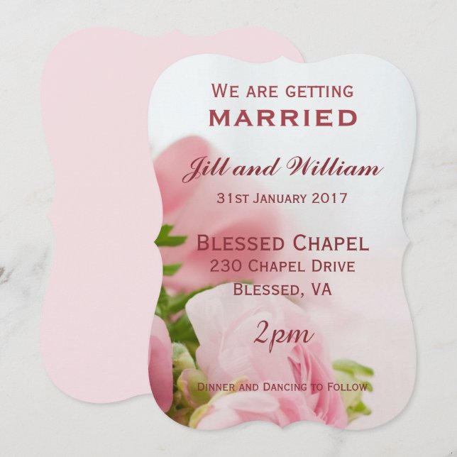 We are getting married Pink roses Wedding Invitation (Front/Back)