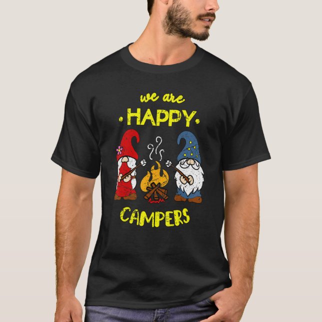 We Are Happy Campers Gnomes Gnome Campfire Couple T-Shirt (Front)