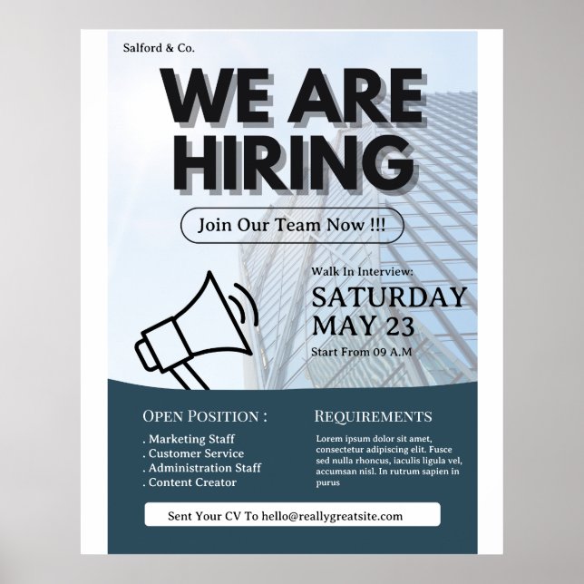 We are Hiring Flyer, Job Vacancy, Hiring Flyer Poster (Front)
