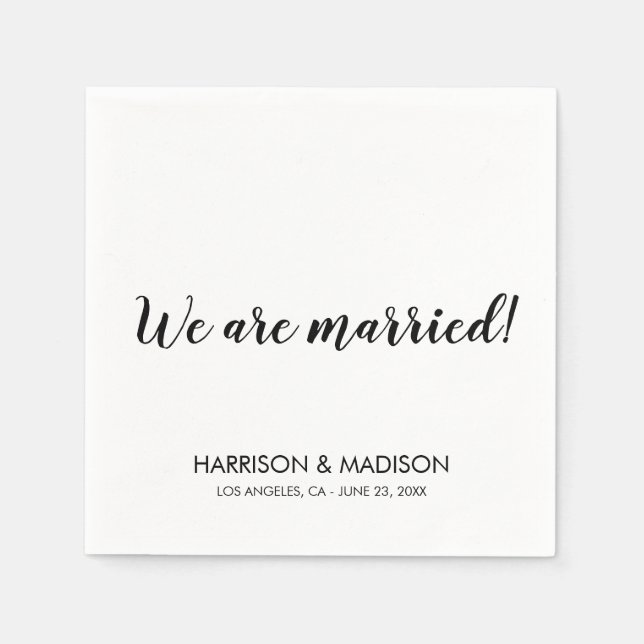 We are married stylish script modern wedding napkin (Front)