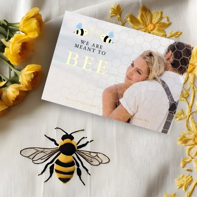 We Are Meant To Bee Quote Funny Two Bees Wedding (We Are Meant To Bee Quote Funny Two Bees Wedding Save the Date Card with Envelope. )