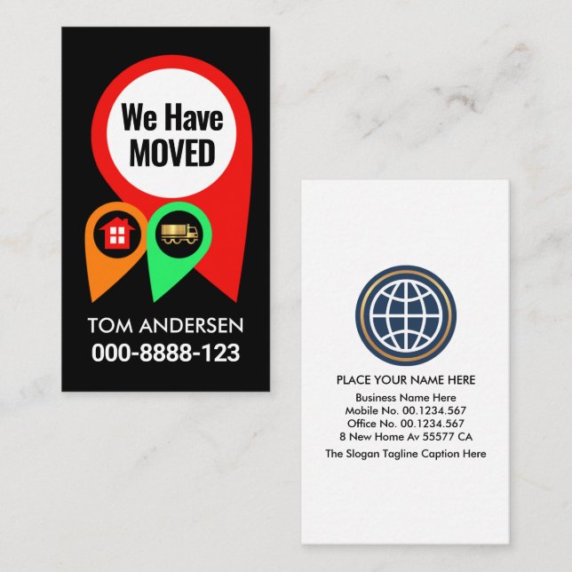 We Are Moving Location Icons Business Card (Front/Back)