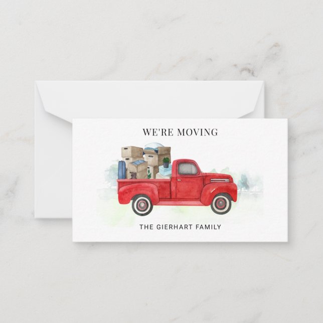 We Are Moving Red Truck Change of Address Card (Front)