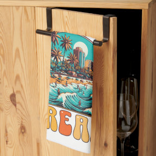 We Are on a Break Retro Tropical Beach Vacation De Tea Towel