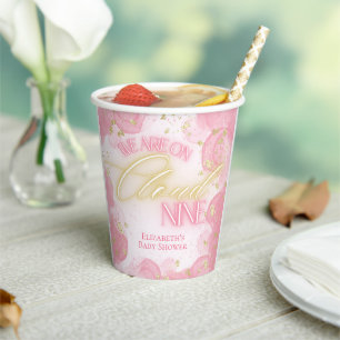 We Are on Cloud Nine 9 Pink Gold Girl Baby Shower Paper Cups