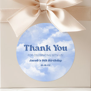 We Are On Cloud Nine Blue 9th Ninth Birthday Party Classic Round Sticker