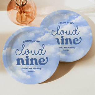 We Are On Cloud Nine Blue 9th Ninth Birthday Party Paper Plate