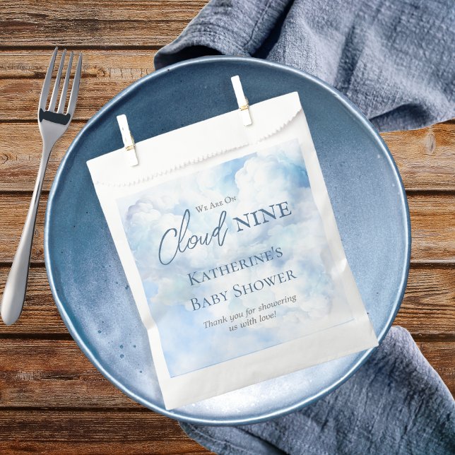 We Are On Cloud Nine Blue Boy Baby Shower Favour Bag ("We Are On Cloud Nine"  Blue Boy Baby Shower Favor Bags)