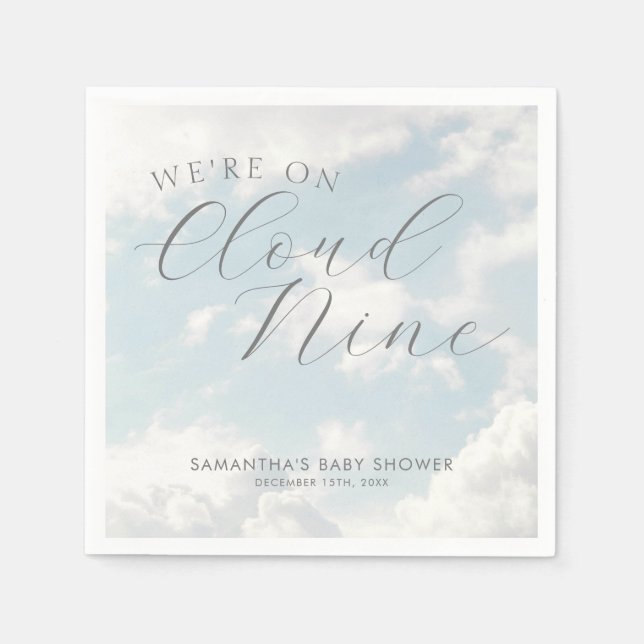We Are On Cloud Nine Blue Clouds Baby Shower Napkin (Front)
