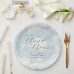 We Are On Cloud Nine Blue Clouds Baby Shower Paper Plate