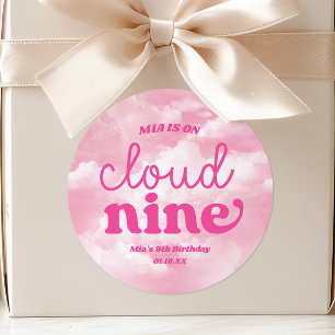 We Are On Cloud Nine Pink 9th Ninth Birthday Party Classic Round Sticker