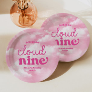 We Are On Cloud Nine Pink 9th Ninth Birthday Party Paper Plate