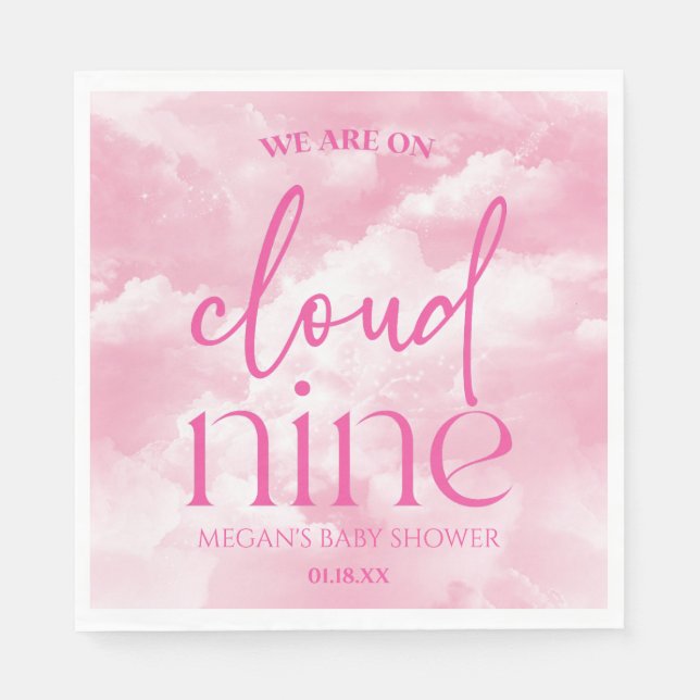 We Are On Cloud Nine Pink Baby Shower Napkin (Front)