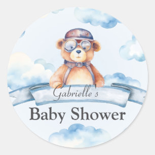 We are on Cloud Nine Vintage Boy Bear Baby shower  Classic Round Sticker
