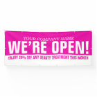 We are open beauty business pink white signage